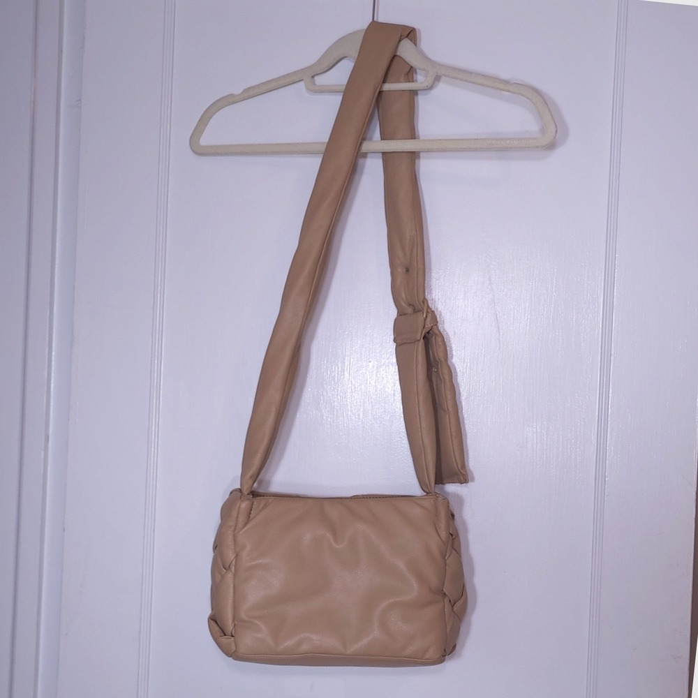 Ecostitch USA Tan Beige Woven Padded Faux Leather Crossbody Bag Handbag - Picture 5 of 10